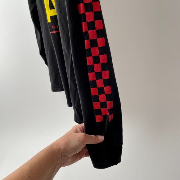 Vans Old Skool Logo Long Sleeve T Shirt Black Red Checkerboard, Size Men's S - Picture 4 of 7
